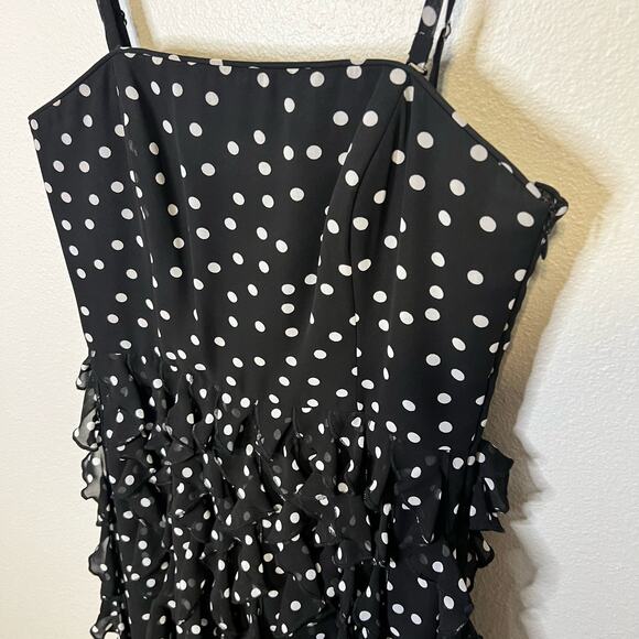 WHBM Black and White Polka Dot Ruffle Mini Dress Size 4 - Picture 2 of 5
